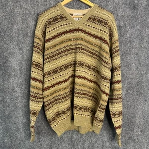Eddie Bauer Pullover Herren XL hellbraun bunt Fair Isle Lambswool VNeck Pulli - Bild 1 von 9