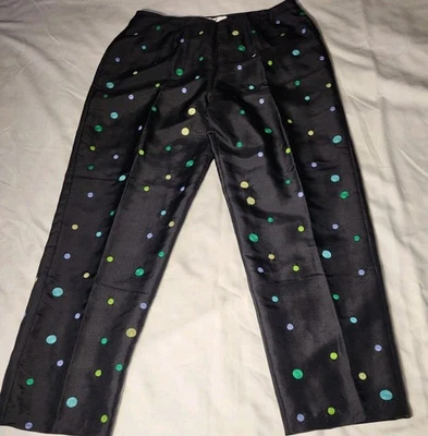 Vintage S.L.B. Calça bordada 100% seda preta bolinhas forrada tamanho 12 festas - Imagem 1 de 4