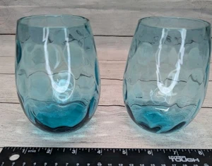 Vintage Aqua Blue Thumbprint MCM Drinking Glasses Super Pretty! - Picture 1 of 6