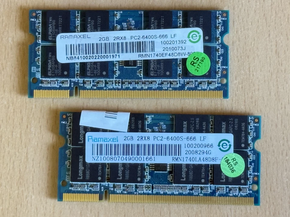 Ramaxel 4GB 2x2GB DDR2 PC2-6400S, 800MHz SO-DIMM Memory Module RMN1740EF48D8W - Image 1 of 4