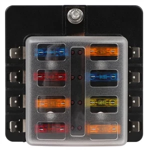 8-Way Blade Fuse Box Block Holder With LED Indicator For Car Marine Boat 32V - Foto 1 di 17