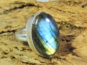 Natural Blue Labradorite Gemstone 925 Solid Sterling Silver Ring Size US-5.5 z41 - Picture 1 of 10