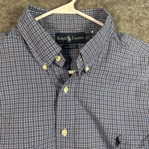 Ralph Lauren Hemd Herren 17 34/35 blau kariert Classic Fit Knopfleiste Langarm - Bild 1 von 8