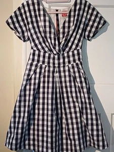 Joules Jennifer Dress Dark Navy Blue Check 100% Cotton Short Sleeve Size UK 12 - Picture 1 of 7