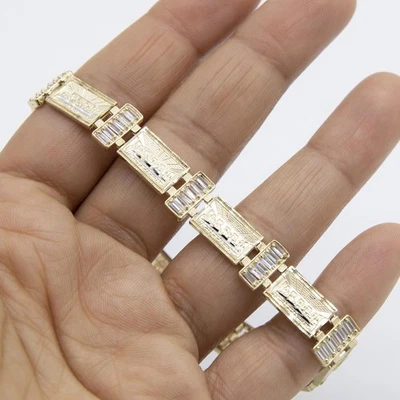 Brazalete Jesús Última Cena Corte Diamante Oro Amarillo Blanco 10K 8.5" Foto 1 de 4