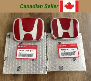2x Red JDM Honda Front Grill and Rear Trunk Emblems Badges Fit 2016-2021 Civic - Picture 1 of 6