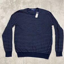 NEW Polo Ralph Lauren Sweater Mens Small Navy Blue Striped Cashmere MSRP $165