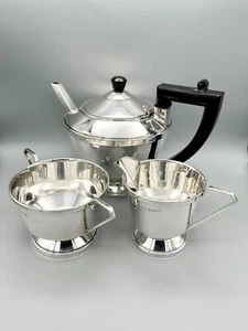 ART DECO STERLING SILVER THREE PIECE TEA SET. A.L. DAVENPORT, BIRMINGHAM, 1932 - Picture 1 of 6