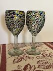 Eye4Art Hand Blown Wine glasses, Pebble Confetti, from Mexico. Set Of 2. 7 3/4”