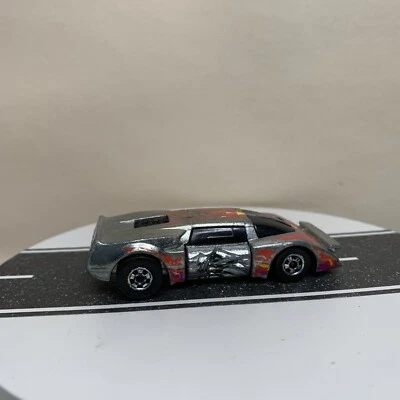 Hot Wheels Crack-Ups Sock 'N Roll Exotic Crash Car #5 Silver Zamac w/Flames VTG - Image 1 of 4