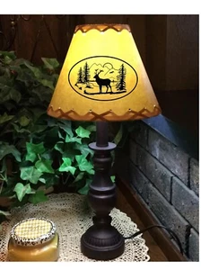Rustic Western Clip-On Style Lamp Shade Deer Trees Decal Rawhide Lacing 9x4x7” - Picture 1 of 4