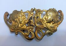 ART NOUVEAU BELT BUCKLE GILDED BRONZE a young girl's and a boy's profile