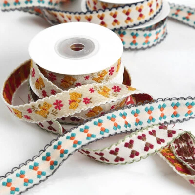 4.5M Reel Garden Embroidery Ribbon Garment Wrapped Edge Webbing - 1.6cm 2cm - Image 1 of 3