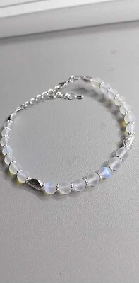 Armband mit  Mondsteine, matt, versilbert, handgefertigt. - Bild 1 von 2