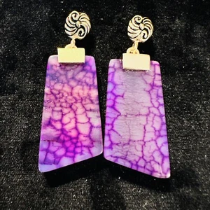 Barse Thai Earrings - Gold Tone Purple Stone. Bronze. 925 Stud - Picture 1 of 5