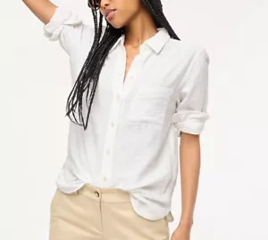 J.CREW Gauze Shirt Women Small White Button Up NEW Cotton Long Sleeve BY043 - Picture 1 of 16