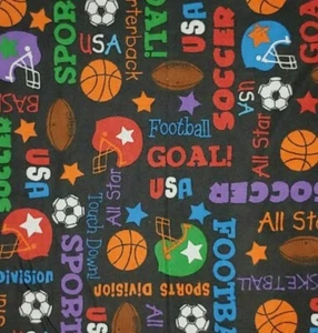 Cotton FLANNEL Fabric Sports Ball Basketball Soccer SCANT 1 1/4 YARDS - Picture 1 of 2