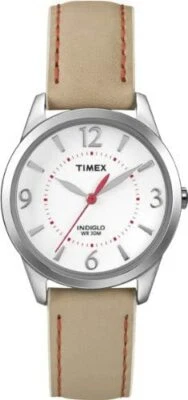 Женские часы Timex T2N861 Weekender бежевые с коралловыми швами кожаный ремешок - Изображение 1 из 2