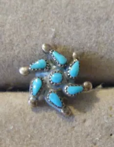 Vintage Single One Zuni Petit Point Sterling & Türkis Ohrring Rückseite ist etwas Besonderes - Bild 1 von 3