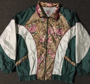 Vtg 80s Flower Art Bomber Jacket M Colorblock Hip Hop Rose Grunge Vaporwave 90s - Picture 1 of 7