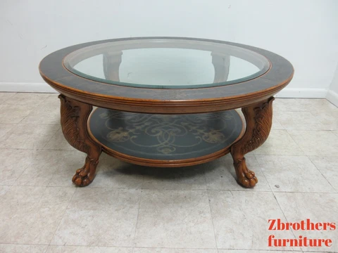 Large Maitland Smith Round French Carved Paw Foot Coffee Table Cover