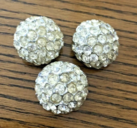 3 Large Dome Rhinestone Buttons Antique Cover