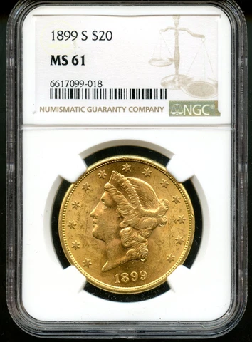 1899 Double Eagle Gold $20 Liberty Head Coin NGC MS 61 Cover