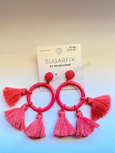 Women's SUGARFIX by BaubleBar Hoop Tassel Earrings Nickel Free strawberry Ice - Picture 1 of 10