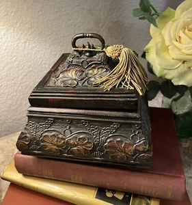 Jewelry Box w/ Lid-Vintage 1960’s Ornate Footed Trinket Box - Picture 1 of 11
