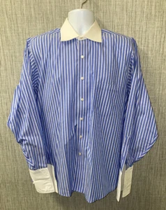 Donald J Trump Mens Blue/White Striped Long Sleeve Shirt Size 16.5 - Picture 1 of 6