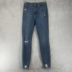 Good American Jeans Womens 4/27 Dark Wash Distressed Good Waist Stretch Denim - Picture 1 of 11
