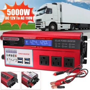 5000W Car Power Inverter DC 12V To AC 110V LCD RV Pure Sine Wave Solar Converter - Picture 1 of 92