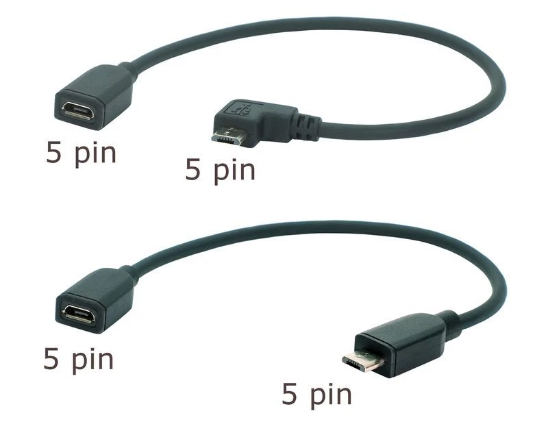 2x 1m Micro USB Prolunga, Completamente Cablato, Incl. 1x 90° Spina #1.0 - Immagine 1 di 2