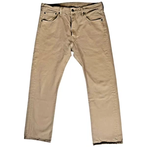 LEVI'S 501 Jeans Uomo 34x30 Bottoni Fly Rosso Tab Marrone Tan Gamba Dritta Classico - Foto 1 di 15
