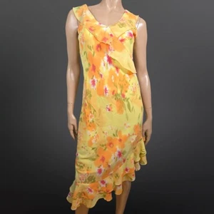 Y2K Tango Mango Yellow Floral Ruffled Dress Size S  Asymmetric Hem Fairy - Picture 1 of 11