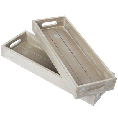 Juego de 2 bandejas decorativas de madera rústica MyGift de 17 pulgadas con asas recortadas Foto 1 de 4