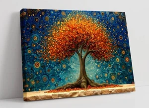 THE ORANGE WORLD TREE MOSAIC -FRAMED CANVAS WALL ART PICTURE PRINT - Picture 1 of 2