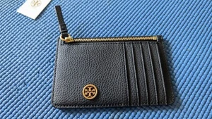 NWT Tory Burch Robinson Top Zip leather Card Case Mini Wallet/ Black ๐ค๐ค๐ค - Picture 1 of 4