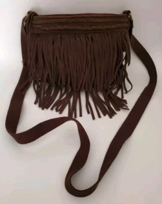 Bolso Bandolera American Eagle Flecos Cuero Borde Marrón Vegano Gamuza Boho Y2K  Foto 1 de 4