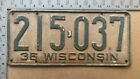 1936 Wisconsin license plate 215-037 YOM DMV Ford Chevy Dodge 15294