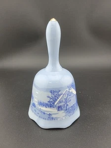 CURRIER & IVES "The Old Homestead In Winter" Blue Porcelain Bell BEAUTIFUL!! - Picture 1 of 6