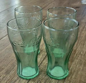4 Vtg Green Libby Coca Cola Coke Brand 4.5 inch Small Glasses 6 oz With Labels - Picture 1 of 6
