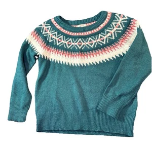 Maurices Womens Green Crew Neck Fair Isle Print Knit Pullover Sweater Size Med - Picture 1 of 7