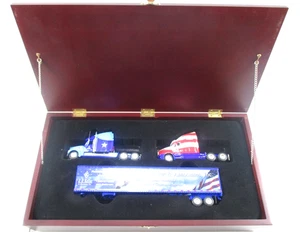 Ltd. J.J. Keller 2 Freightliner Trucks and Trailer Set in Nice Wooden case 1/64 - Picture 1 of 9