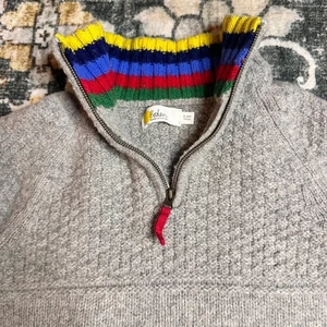 Boden Childrens Sweater 9-10Y 140cm Gray Wool Blend 1/4 Zip Rainbow Collar - Picture 1 of 6