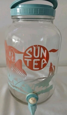 Dispensador de tarro de vidrio Sun Tea retro suroeste desierto turquesa vintage años 80 Foto 1 de 4