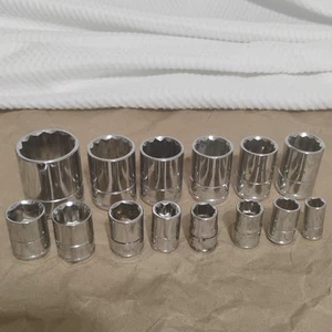 Mixed Lot 14 Pcs Bench Top Sockets Metric And SAE 6 And 12 Point 1/2 Inch Drive - Picture 1 of 22