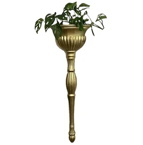 Aplique maceta de bolsillo de pared Homco 1963 tono dorado grande 32” Hollywood Regency - Imagen 1 de 9