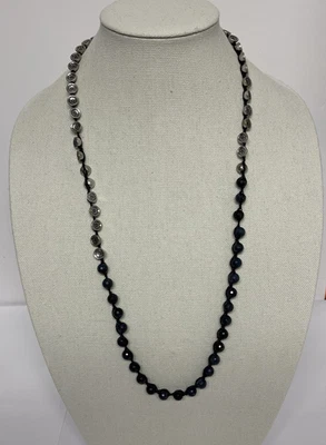 Lucky Brand Black Crochet 30" Necklace w/Silver Tone Beads and Dark Blue Beads - Image 1 of 4