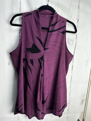 Lucy XL (?) Camiseta sin mangas morada con líneas negras ligera de poliéster holgada cuello en V Foto 1 de 4